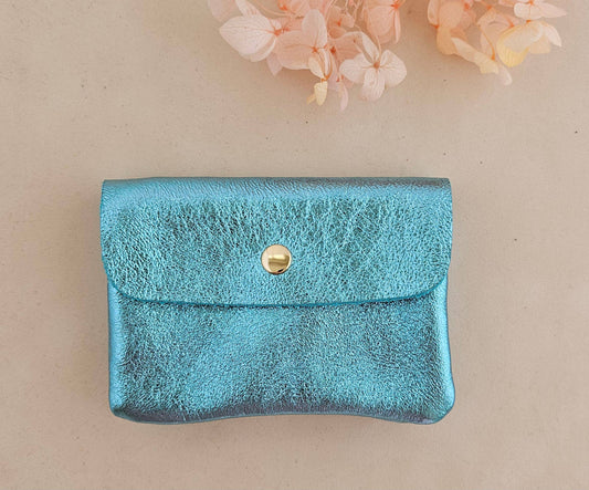 Metallic leather Kangoo wallet: Turquoise