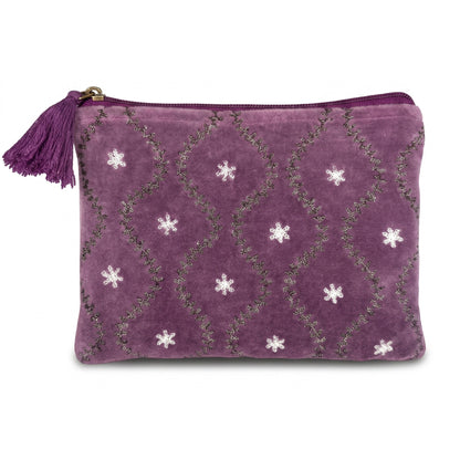Pochette SantHonoré in Velluto Fiorellini Bianchi sfondo viola 20x15 cm
