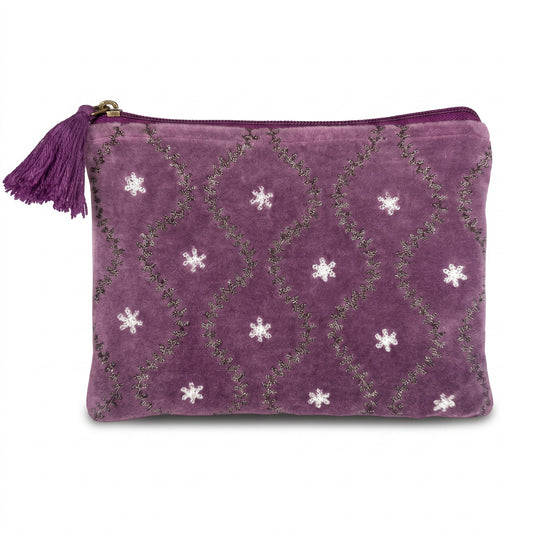 Pochette SantHonoré in Velluto Fiorellini Bianchi sfondo viola 20x15 cm
