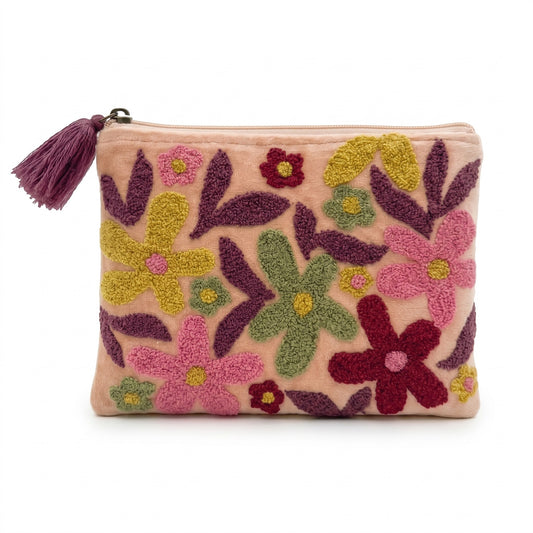 Pochette SantHonoré in Velluto Fiori sfondo cipria 20x15 cm