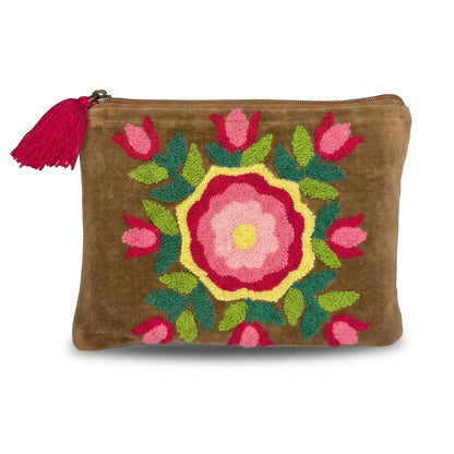 Pochette SantHonoré in Velluto Fiori sfondo marrone 20x15 cm