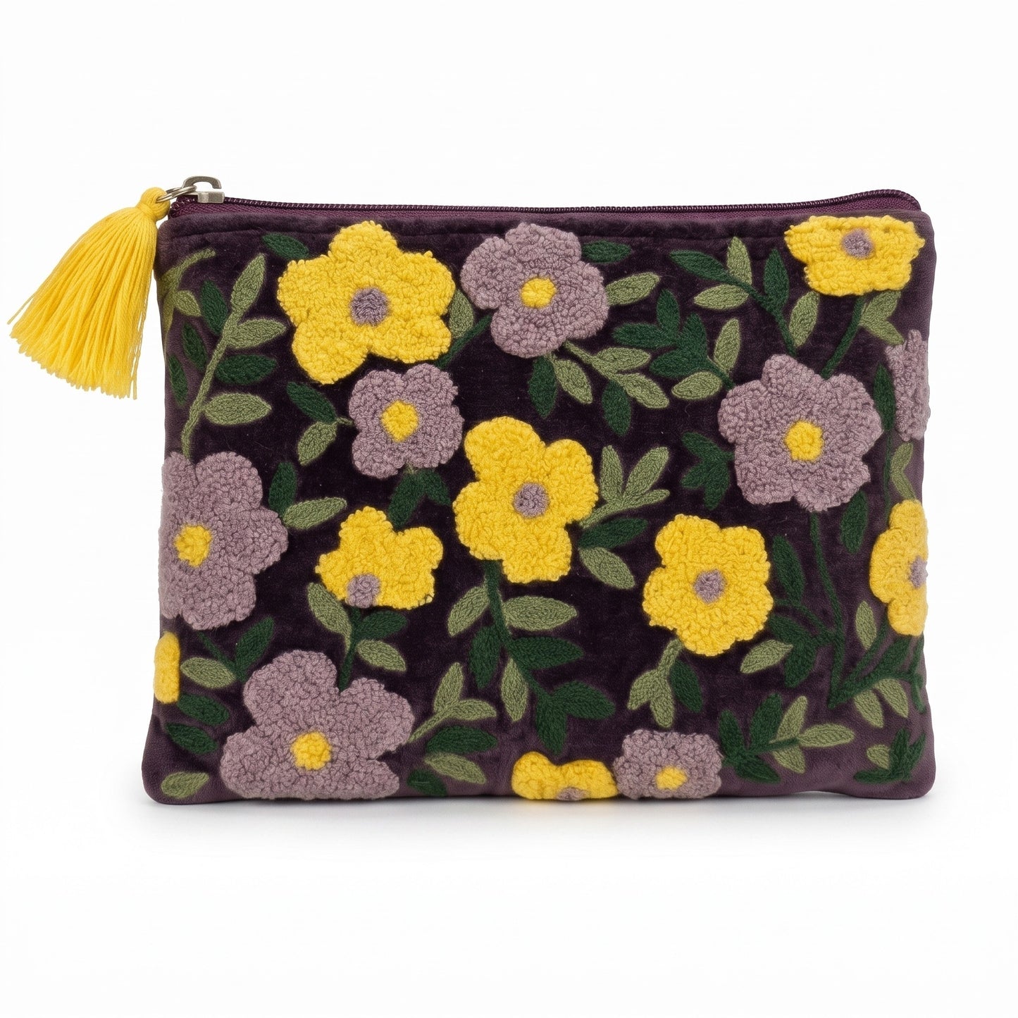 Pochette SantHonoré in Velluto Fiori gialli e viola 20x15 cm