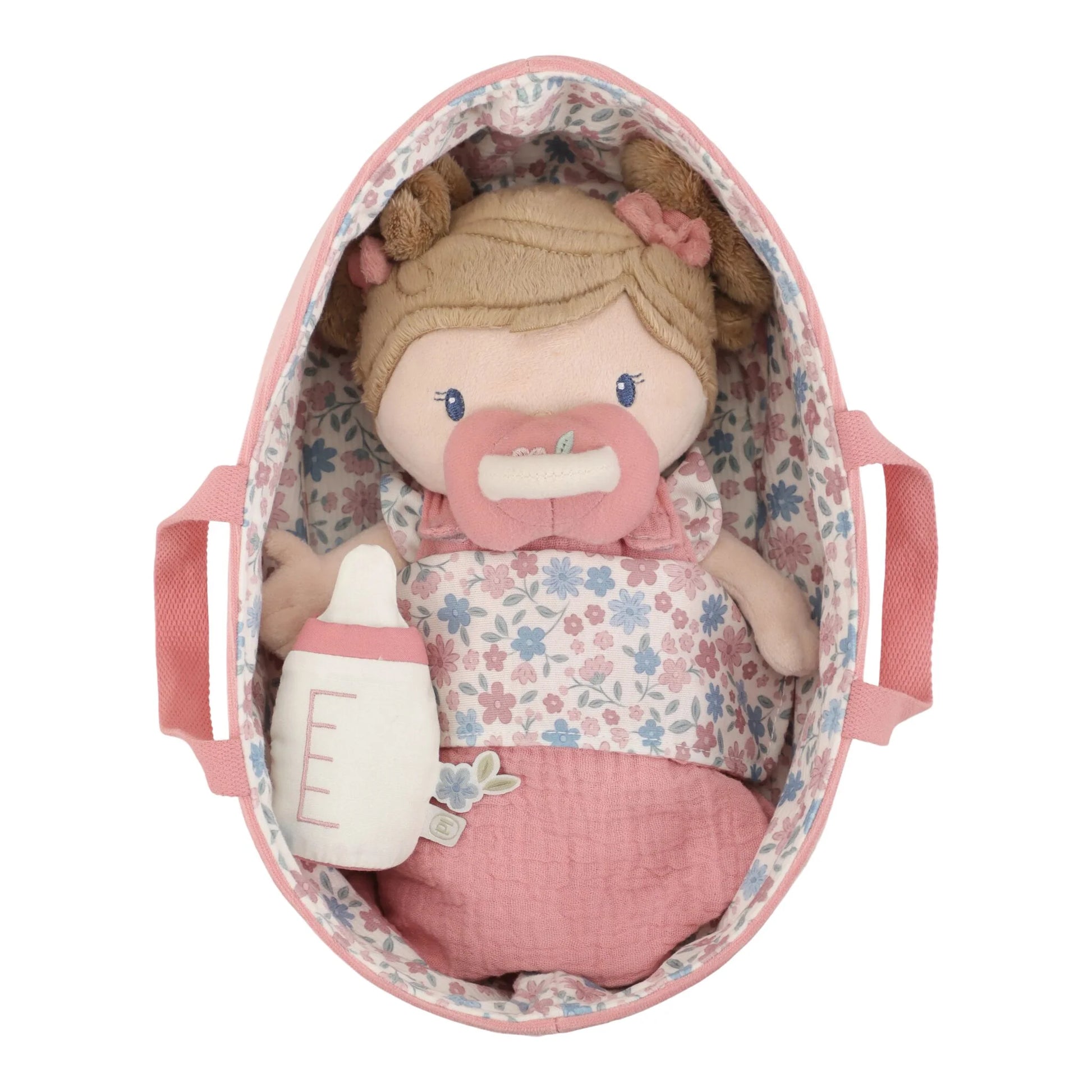 Bambola baby rosa Little Dutch con culla morbida, ciuccio e biberon