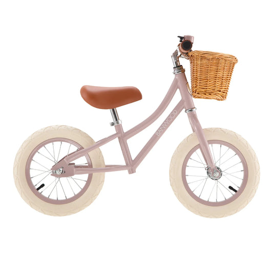 Bicicletta Banwood First Go! Dusty Pink per bambini con cestino in vimini