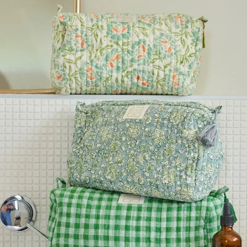 Beauty case grande Indira 26x15 cm Bonheur du Jour Arushi Blue Green con tasche interne