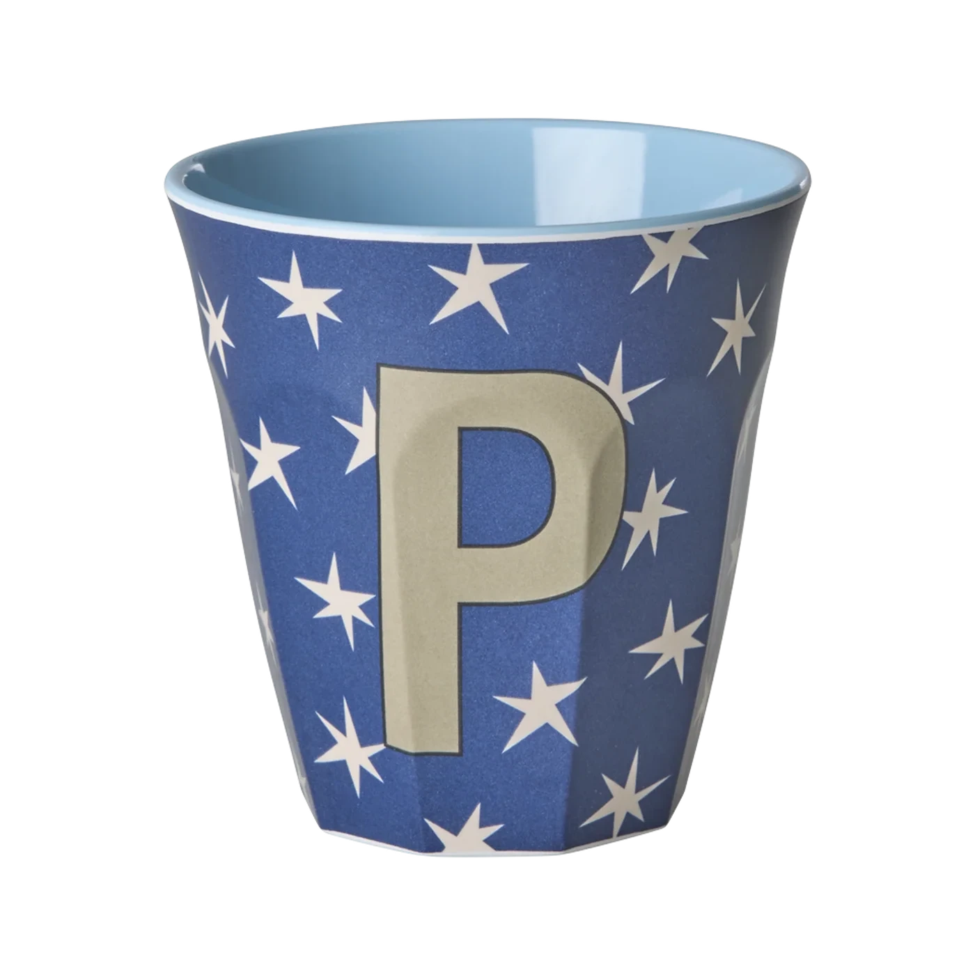Bicchiere RICE con lettera P blu con stelle in melamina
