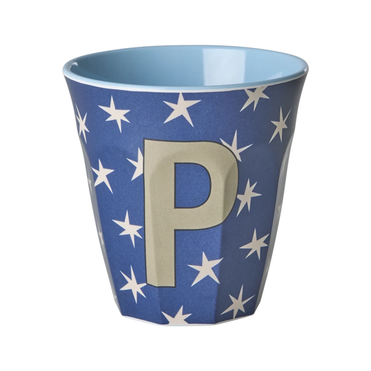Bicchiere RICE con lettera P blu con stelle in melamina