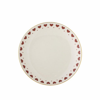 Piatto dessert Bloomingville Jolly rosso con cuori e bordo oro