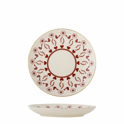 Piatto dessert Bloomingville Jolly rosso con bordo oro