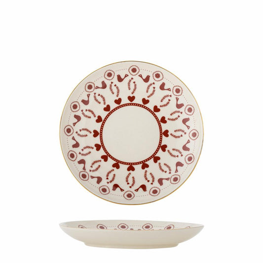 Piatto dessert Bloomingville Jolly rosso con bordo oro