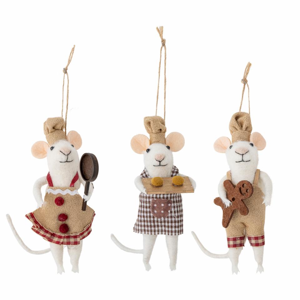 Set 3 topolini in feltro decorativi per albero di Natale – Bloomingville