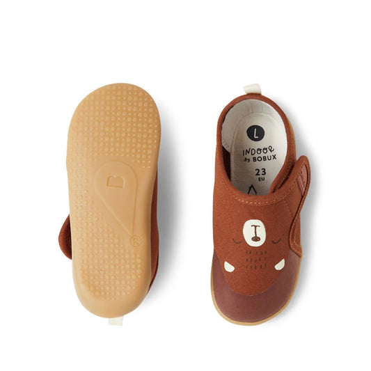 Scarpe indoor Bobux I Walk Nook Bear Mocha in cotone biologico per bambini