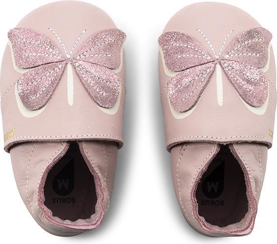 Bobux Soft Sole Glitter Wings Blossom, scarpine in pelle rosa con farfalla glitterata per neonati e primi passi, suola antiscivolo.