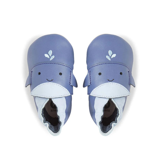 Scarpine Bobux Soft Sole Whale Blue Indigo in pelle morbida per neonati e nido