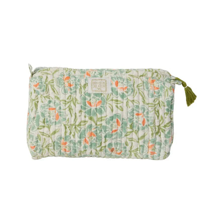Beauty case Bonheur du Jour Blue Petunia trapuntato con nappina handmade