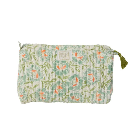 Beauty case Bonheur du Jour Blue Petunia trapuntato con nappina handmade