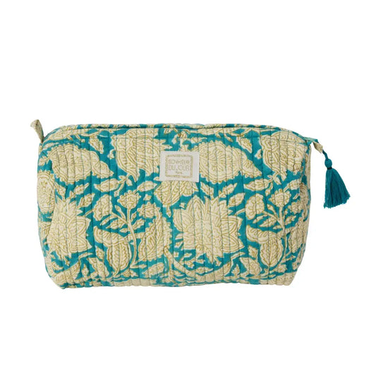 Beauty case Bonheur du Jour Chandra Blue Lake trapuntato in cotone floreale