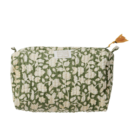 Beauty case Bonheur du Jour Jaya Green in cotone trapuntato floreale