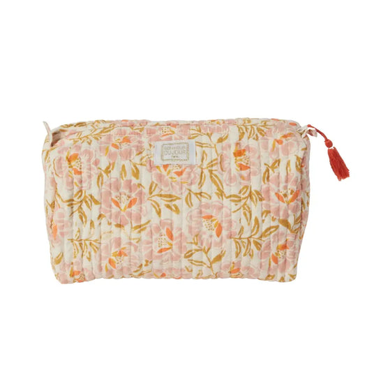 Beauty case Bonheur du Jour Petunia Rose trapuntato in cotone con nappina handmade