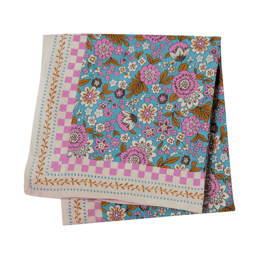 Foulard Bonheur du Jour Amaia Turquoise in cotone con stampa floreale indiana