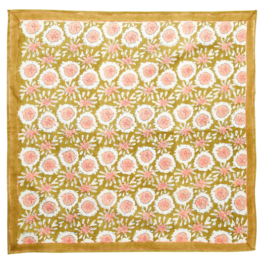 Foulard Bonheur du Jour Indian Margotte Olive in cotone con stampa floreale