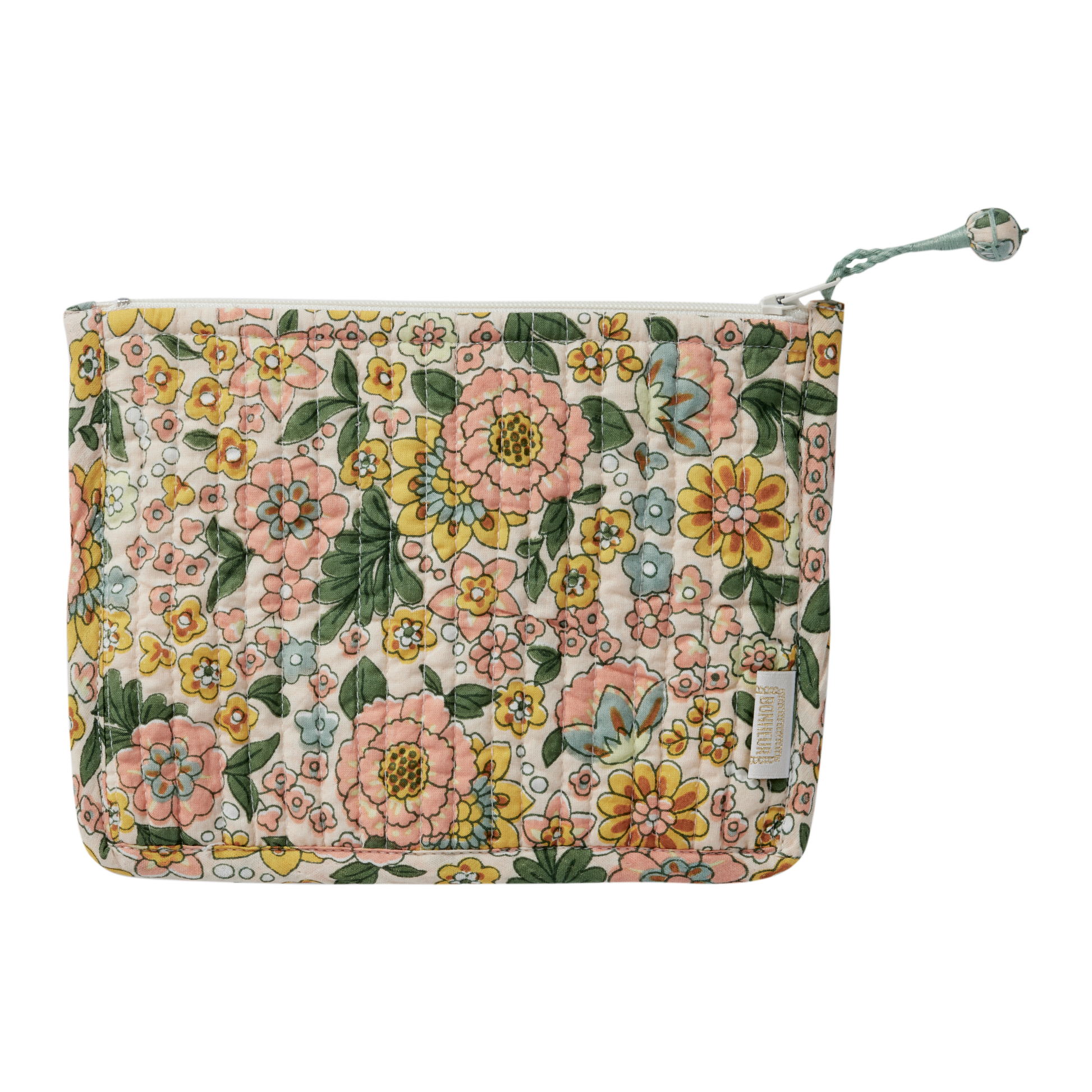 Pochette Bonheur du Jour Amaia Coral Pink in cotone trapuntato con stampa boho e nappine