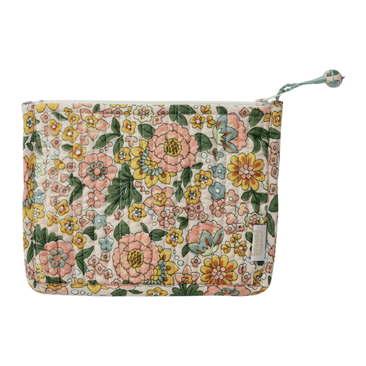 Pochette Bonheur du Jour Amaia Coral Pink in cotone trapuntato con stampa boho e nappine