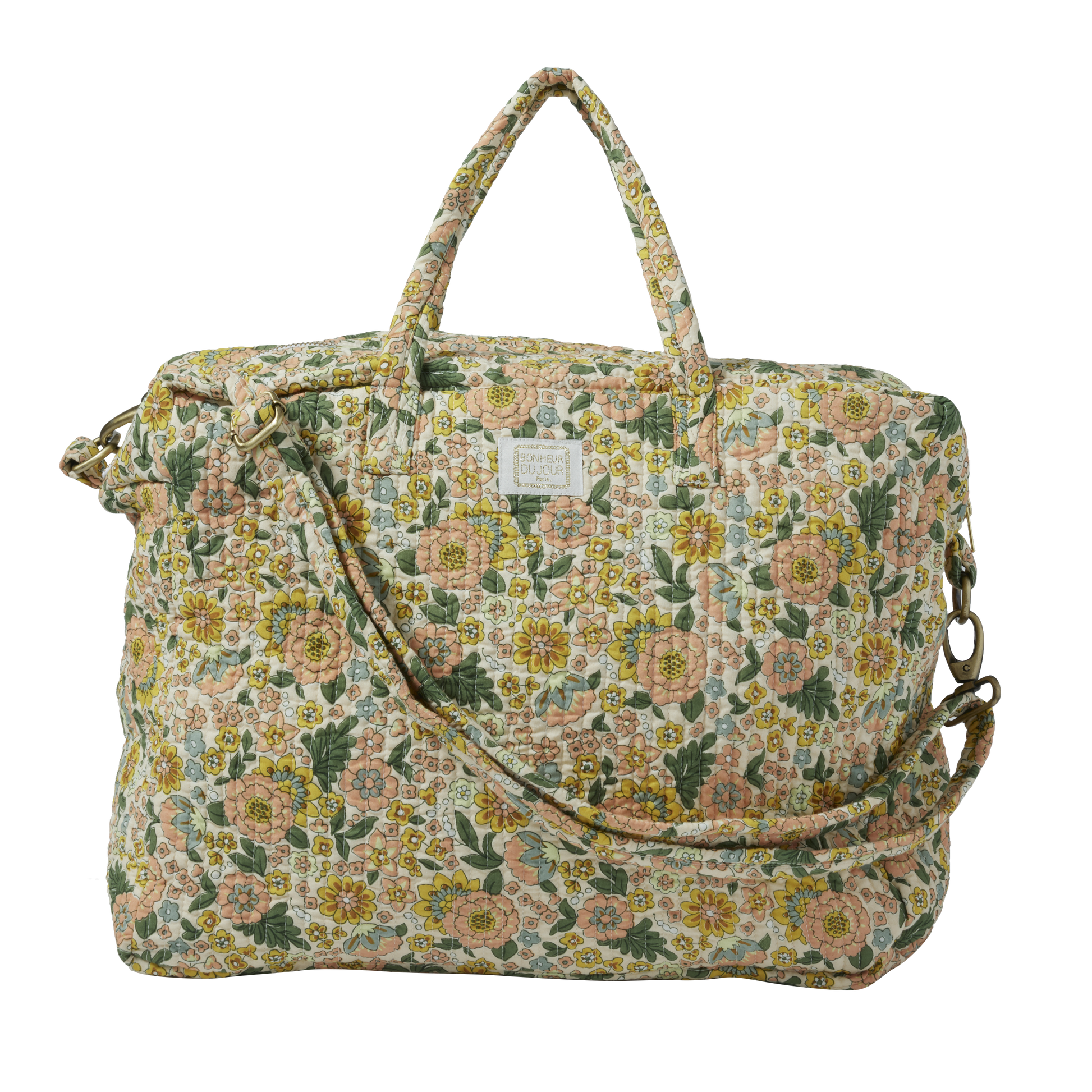 Tote Bag Bonheur du Jour Amaia Coral Pink in cotone trapuntato con stampa floreale block print