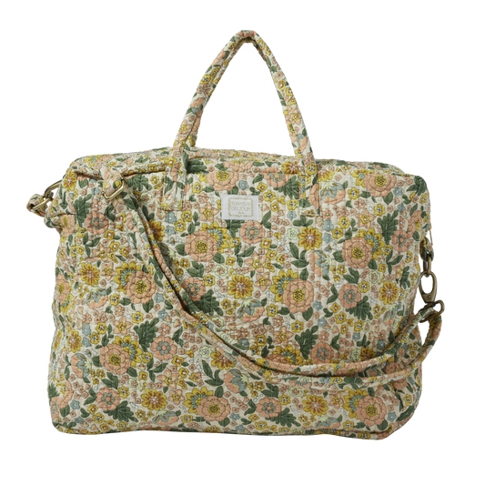 Tote Bag Bonheur du Jour Amaia Coral Pink in cotone trapuntato con stampa floreale block print