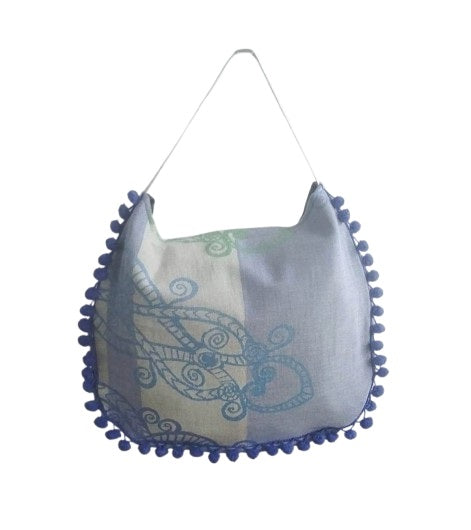 Borsa Mare fantasia Athina con Pom-pon colore Lime e Turchese
