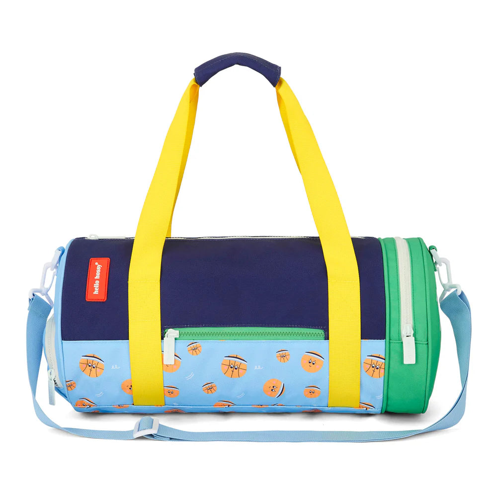 Borsone sport bambino Hello Hossy Bball Crew blu verde con tracolla gialla
