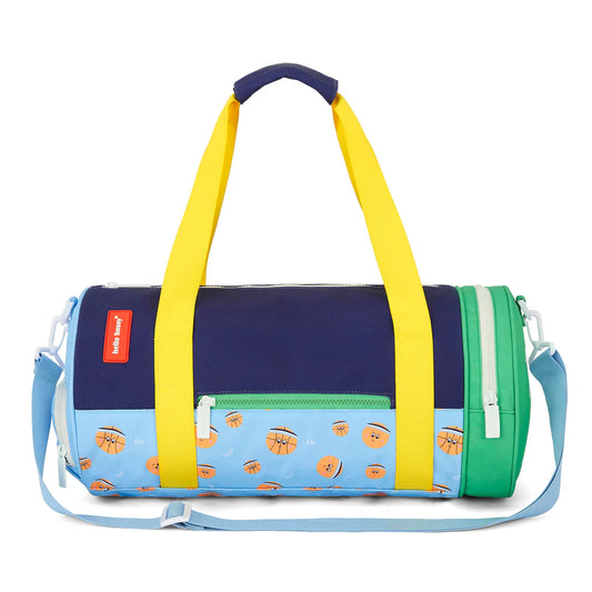 Borsone sport bambino Hello Hossy Bball Crew blu verde con tracolla gialla