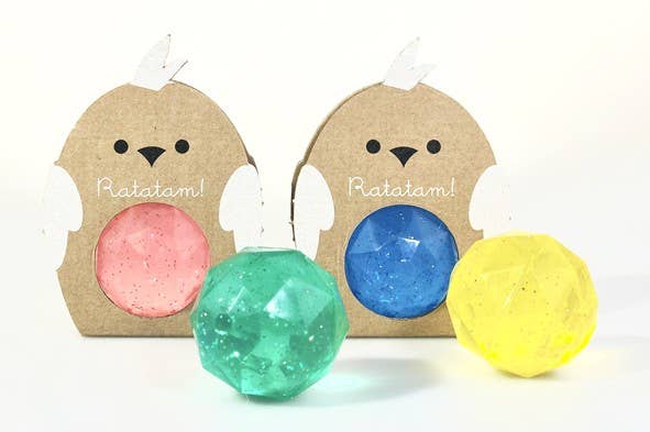 Palla rimbalzina sfaccettata effetto diamante gialla con glitter