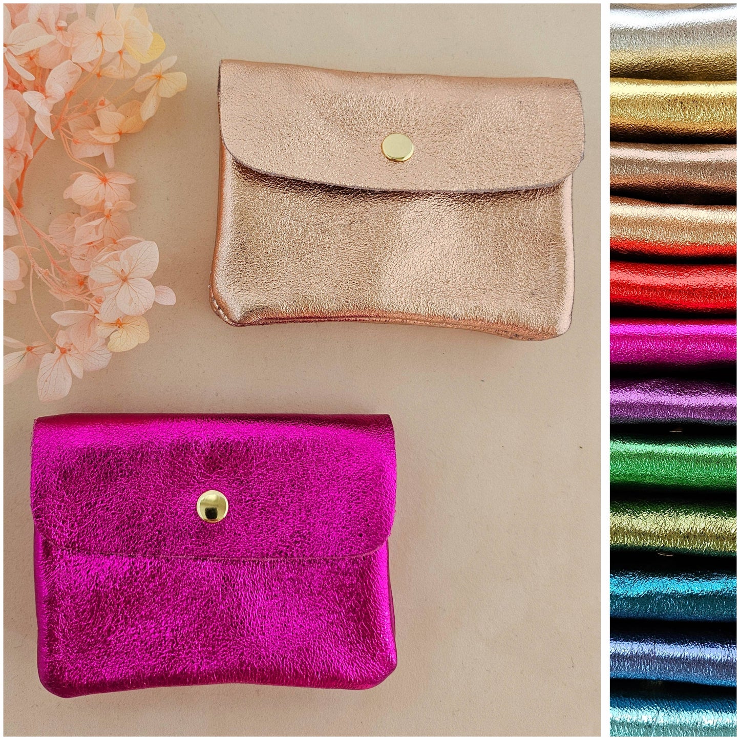 Metallic leather Kangoo wallet: Fuchsia