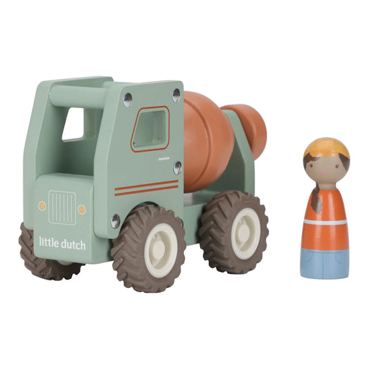 Camion betoniera in legno Little Dutch verde con betoniera rotante
