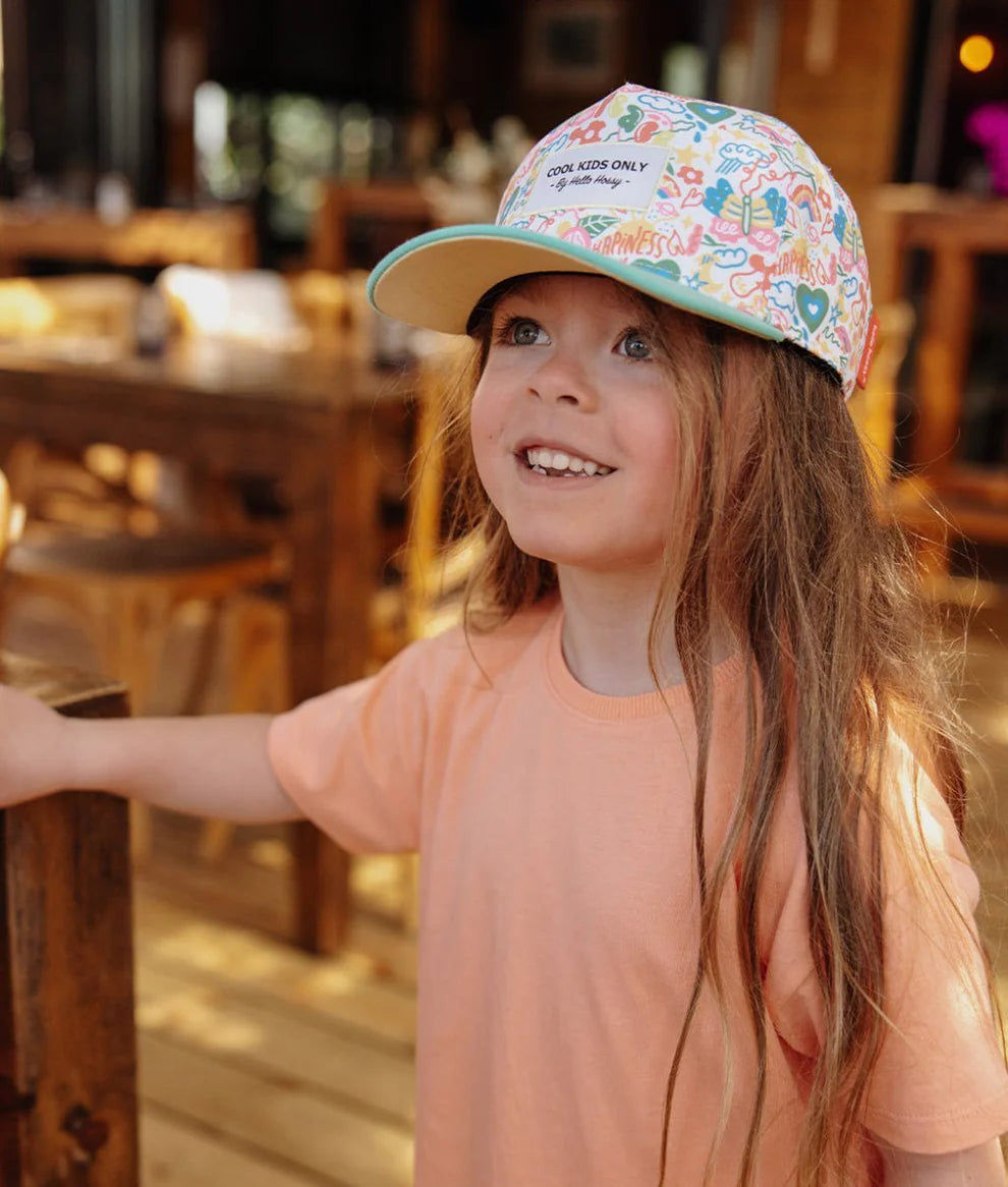 Cappellino Hello Hossy Happiness Cap (2–5 Anni) – Visiera Curva, Eco-Friendly, Floreale