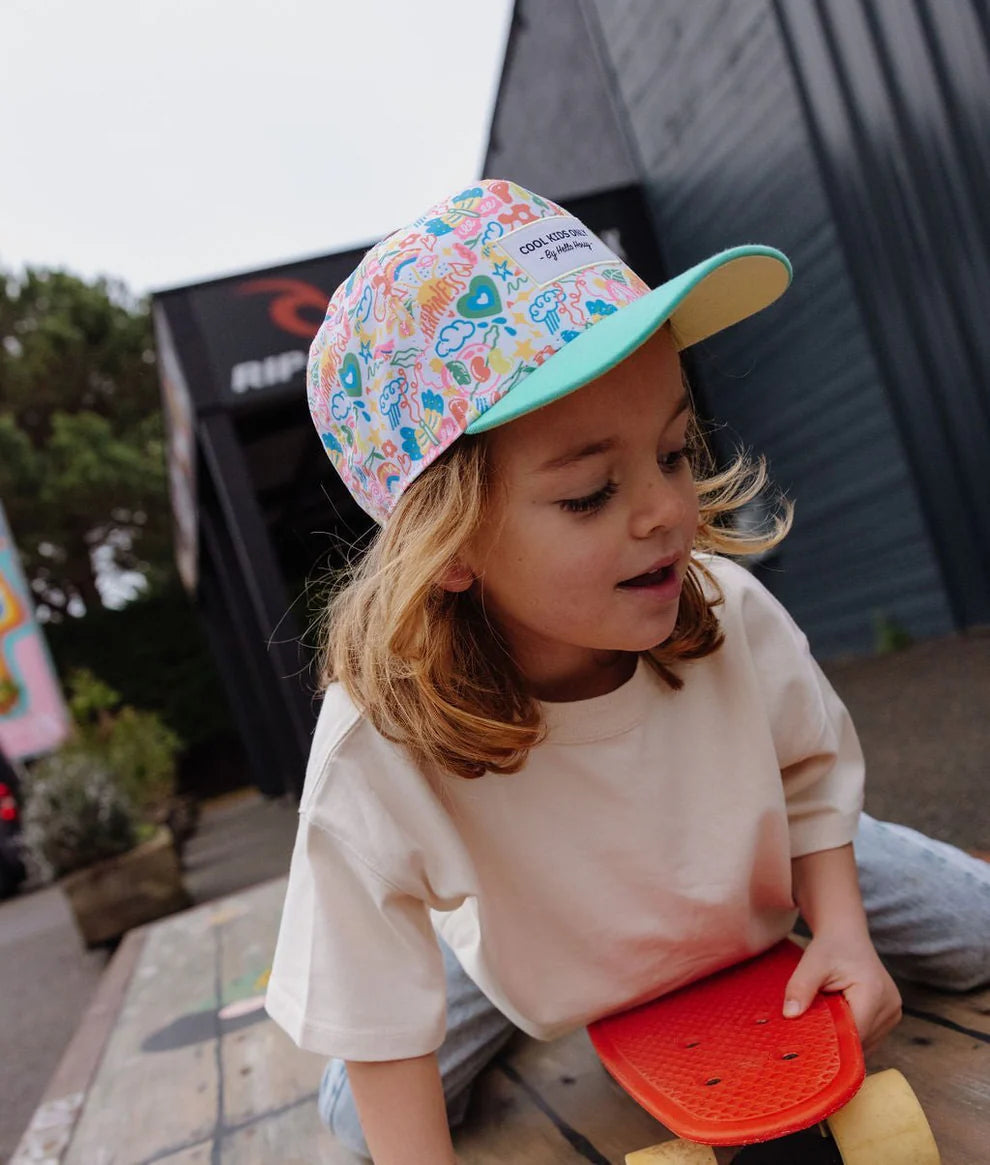 Cappellino Hello Hossy Happiness Cap (2–5 Anni) – Visiera Curva, Eco-Friendly, Floreale