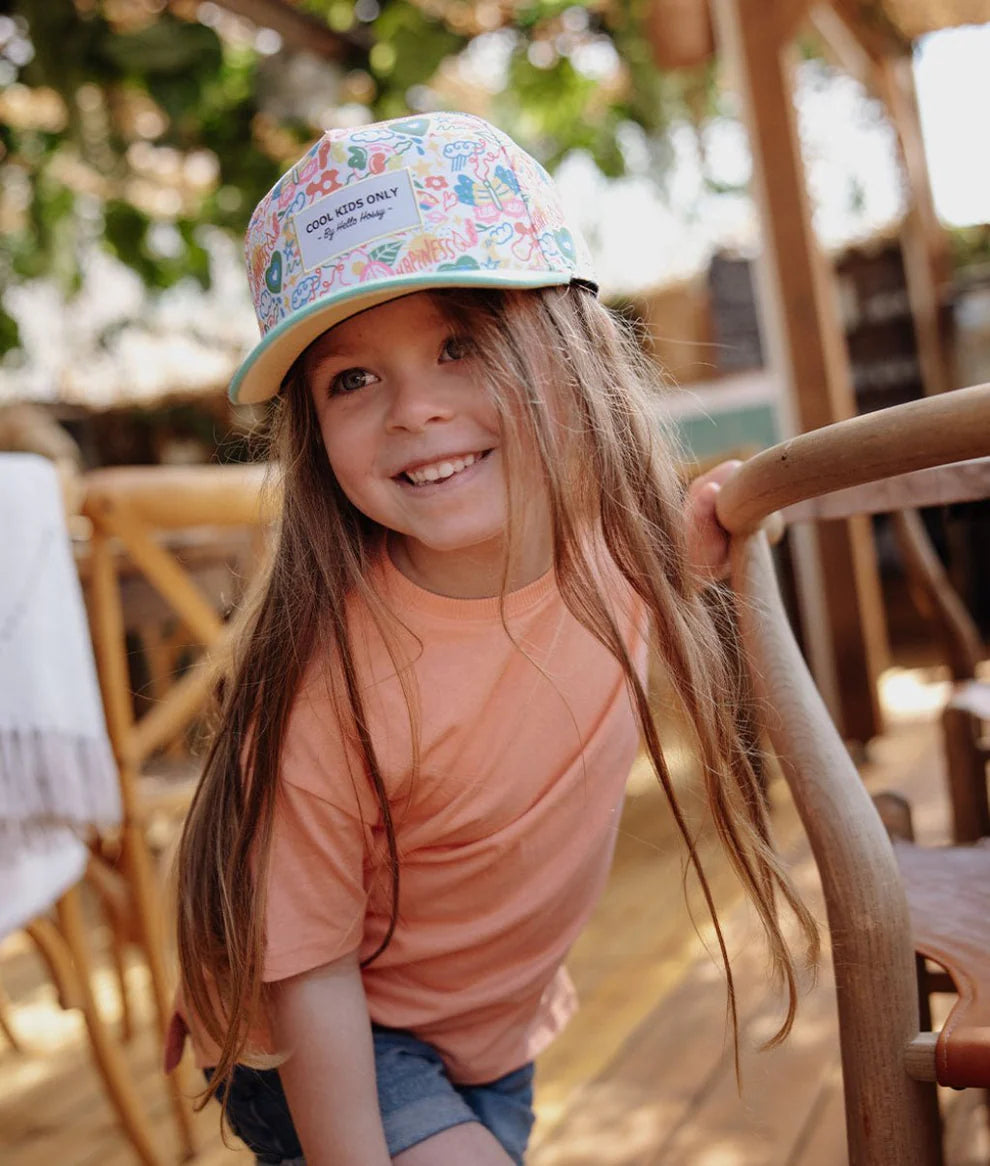 Cappellino Hello Hossy Happiness Cap (2–5 Anni) – Visiera Curva, Eco-Friendly, Floreale