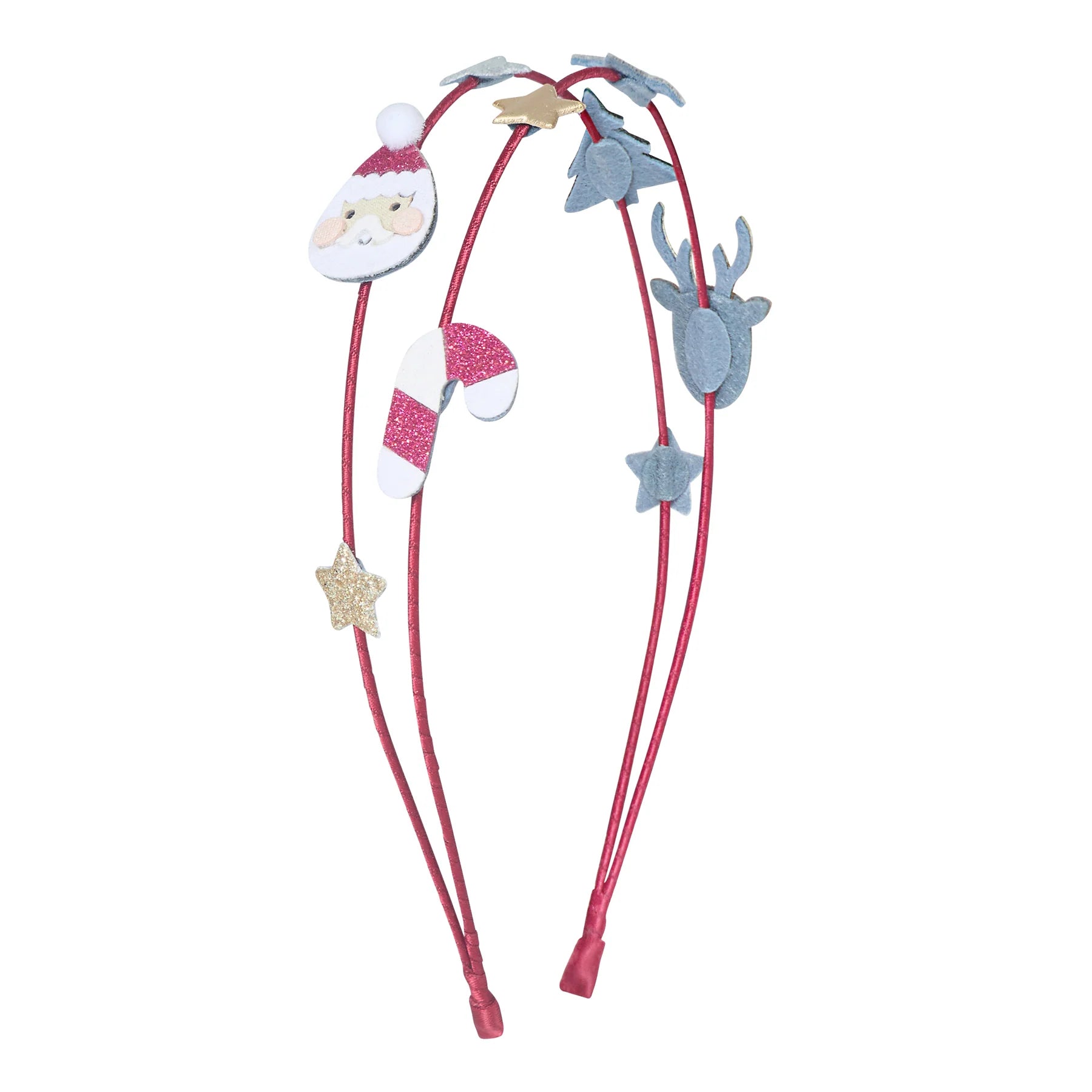 Cerchietto doppio natalizio con Babbo Natale, renna e dettagli glitter di Mimi & Lula