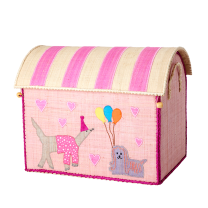 cesto porta giochi in rafia medio Rice Denmark decorato con animali