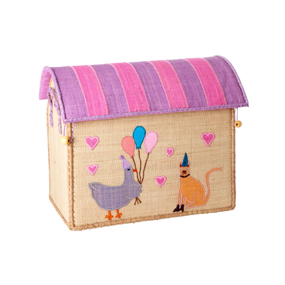 cesto porta giochi piccolo in rafia Rice Denmark con animali colorati