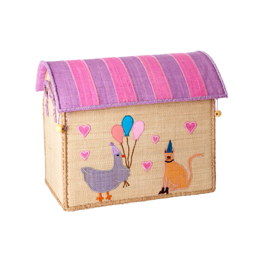 cesto porta giochi piccolo in rafia Rice Denmark con animali colorati