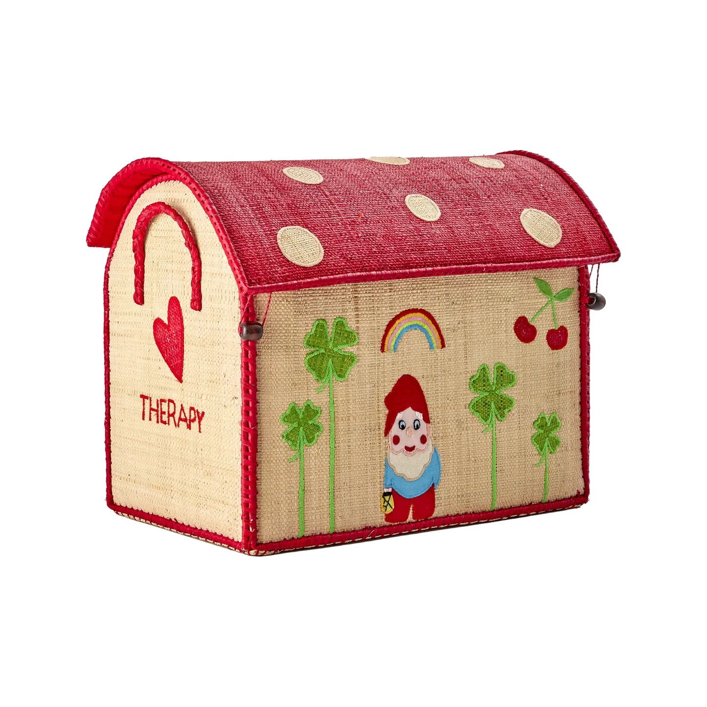Cesto in rafia a forma di casetta Rice Denmark per bambini, contenitore giochi colorato fatto a mano