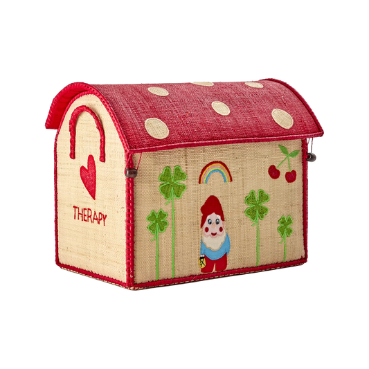 Cesto in rafia a forma di casetta Rice Denmark per bambini, contenitore giochi colorato fatto a mano