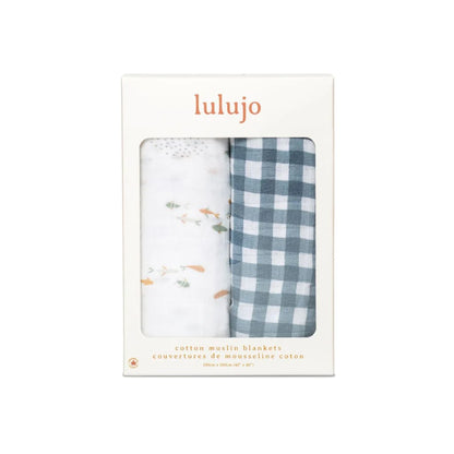 Set di 2 Copertine Swaddle 100 x 100 cm 100% Cotone - Pesci + Quadretti Navy - Apple Pie