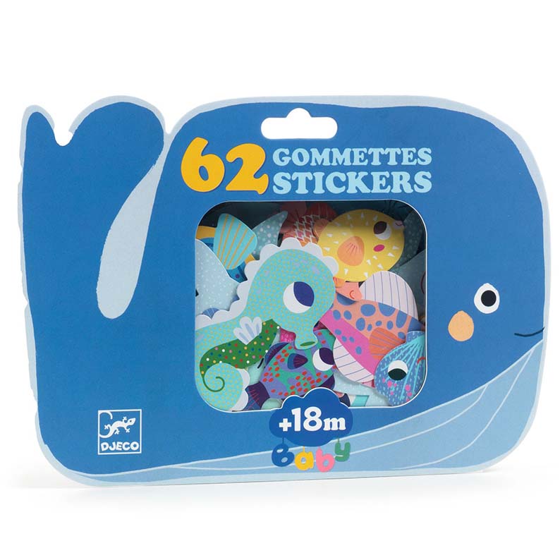 Stickers riposizionabili Djeco animali del mare per bambini 18 mesi