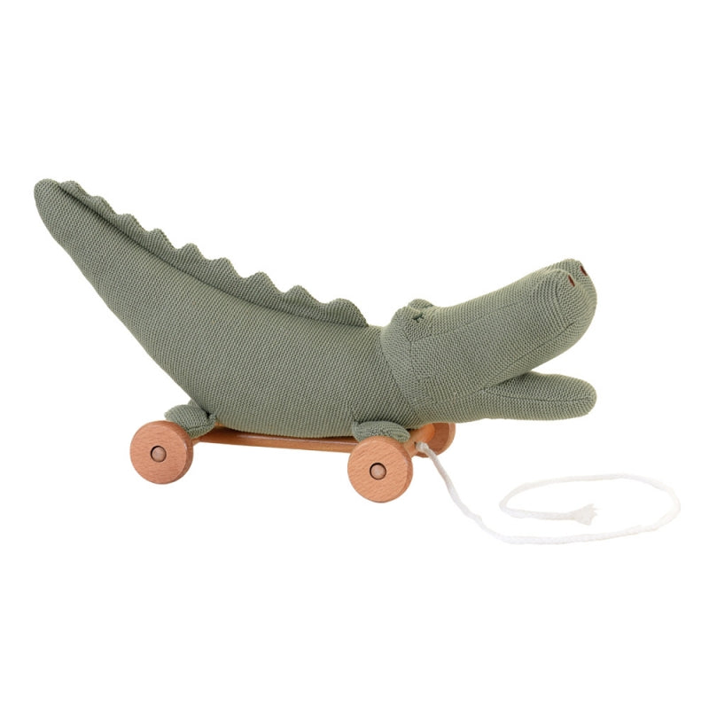 Coccodrillo da tirare Egmont Toys in cotone su base con ruote e cordicella