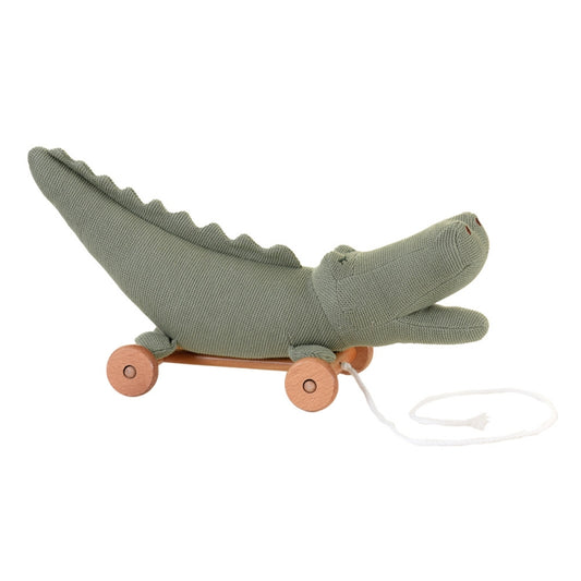Coccodrillo da tirare Egmont Toys in cotone su base con ruote e cordicella