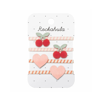 Elastici Rockahula con ciliegie e cuori rosa a righe per bambina set da quattro pezzi