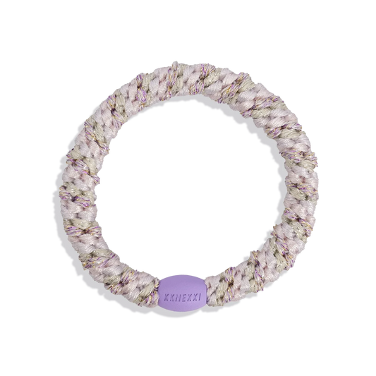 Elastico per capelli KKNEKKI mix lavanda e rosa glitter originale su sfondo bianco